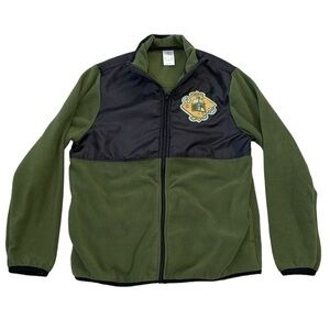 DISNEY STAR WARS BOBA FETT DARK GREEN FULL ZIP COLLARED FLEECE, ADULT SMALL